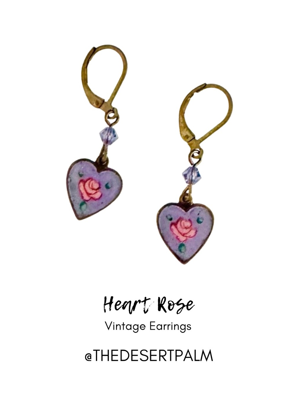 Vintage Heart Rose Dangle Earrings Purple Floral Earrings